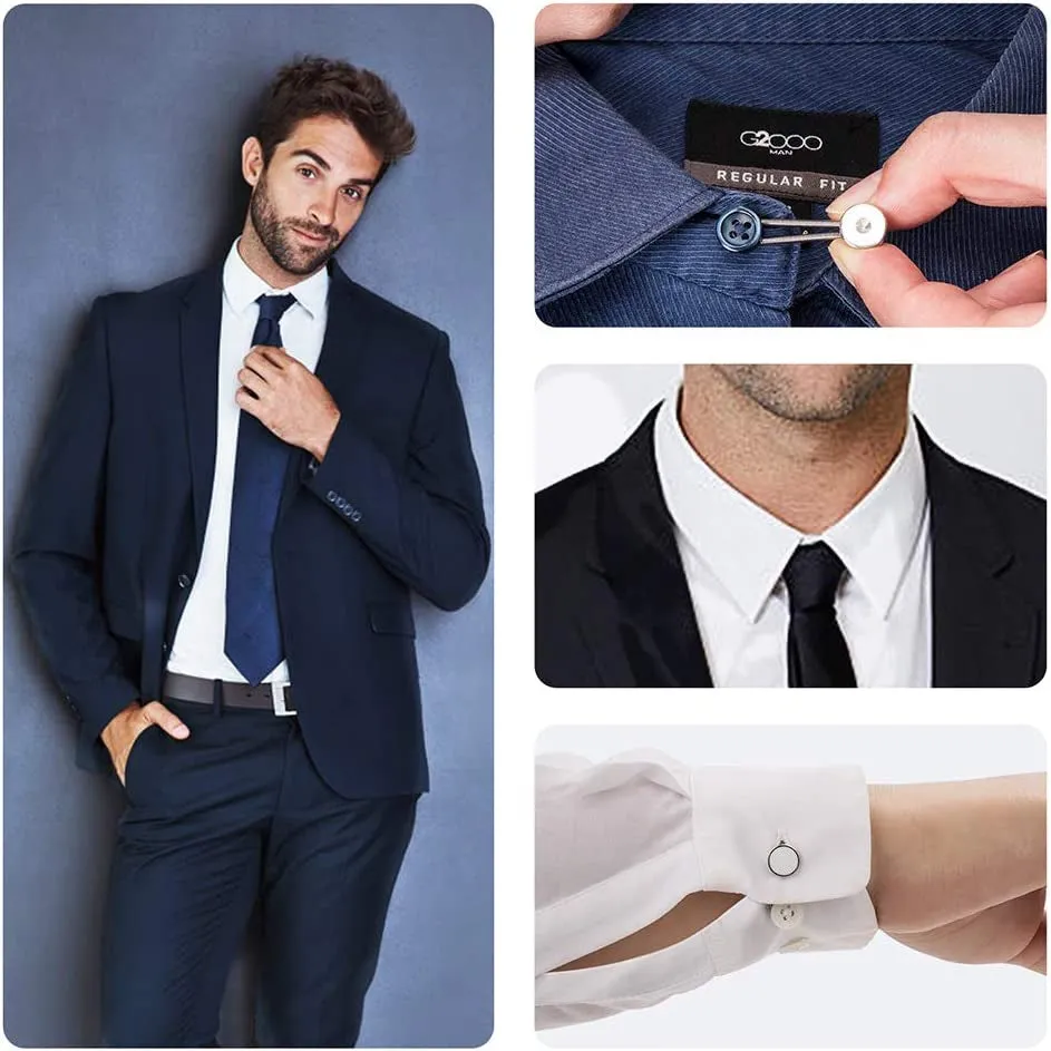 12Pcs, Collar Extenders, Comfy & Premium Invisible Neck Extender, Adds 1 in Instantly, Button Extenders for Mens Dress Shirts Suits Trouser, Coat, Shirts (Black, White, Silver)