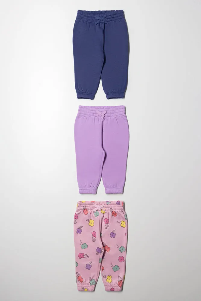 3 Pack Trackpants Navy, Purple & Pink