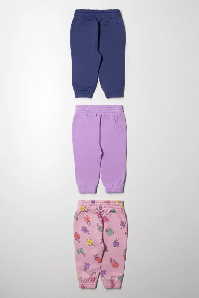 3 Pack Trackpants Navy, Purple & Pink