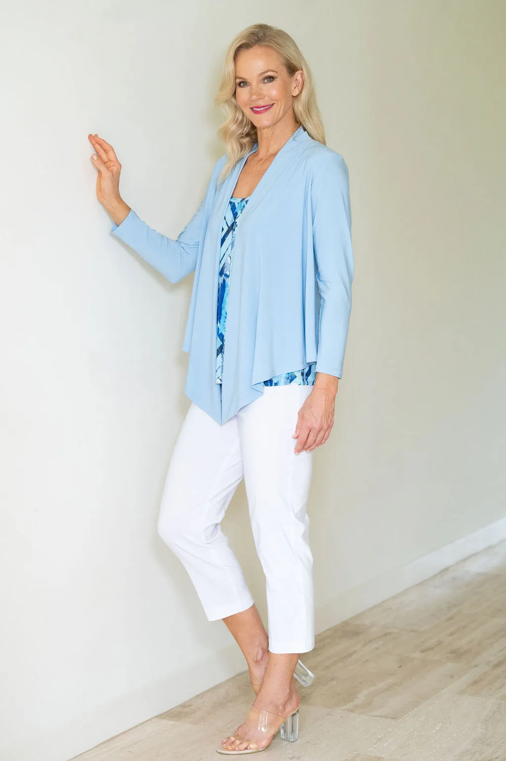 5064 Short Drape Cardi - Blue