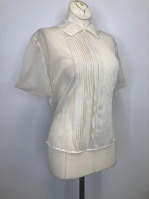 50s sheer pleat front blouse