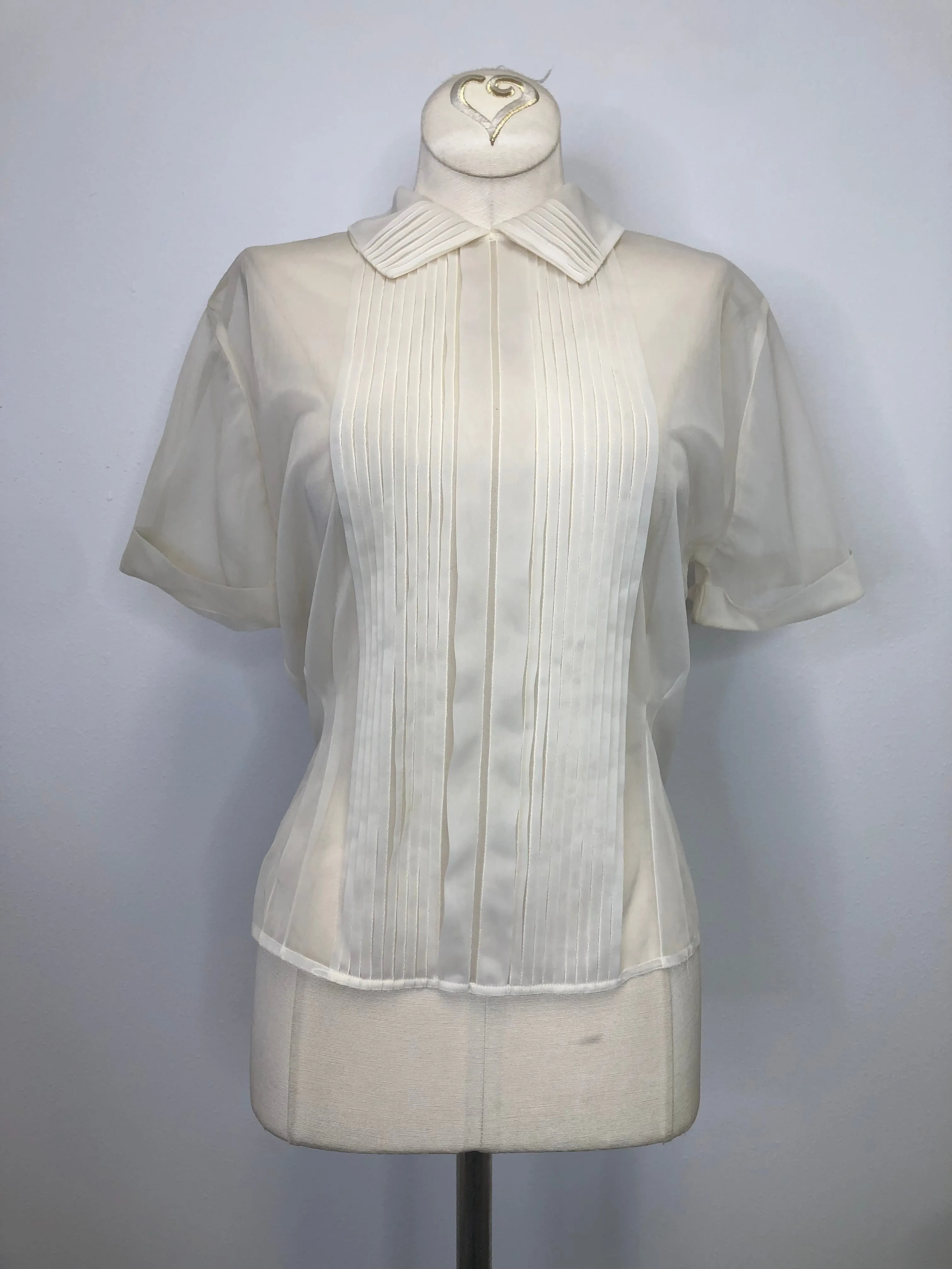 50s sheer pleat front blouse