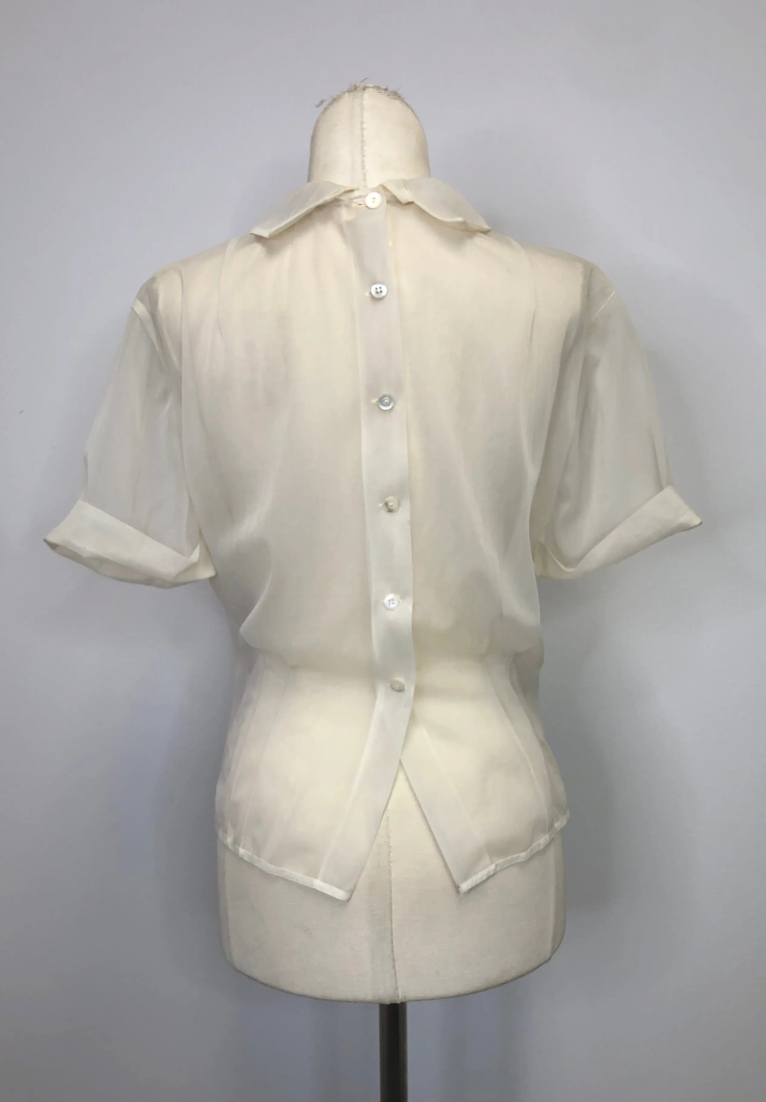 50s sheer pleat front blouse
