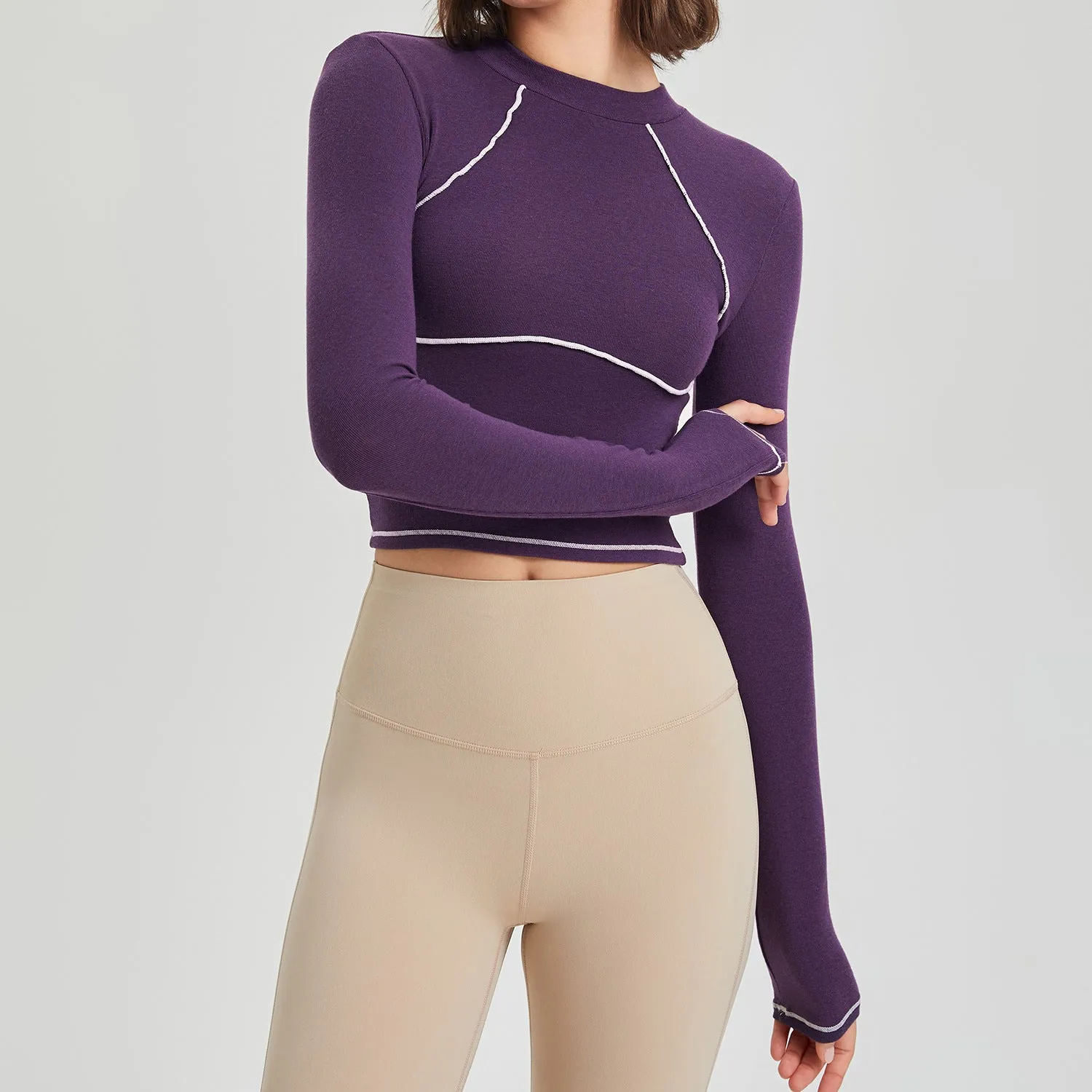Autumn Winter Workout Clothes Women Long Sleeved Mousse Tight Training Sports Top Women Contrast Color Running Yoga Clothes
