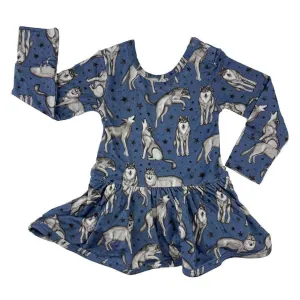 Bamboo Long Sleeve Leotard Bodysuit Dress - Night Wolves