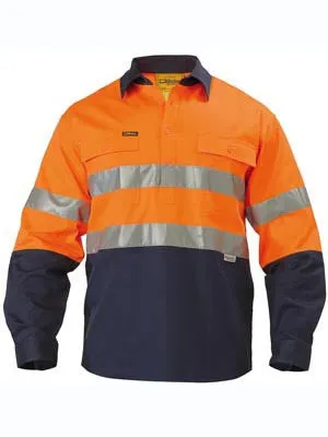 Bisley Hi Vis 2 Tone Taped Closed Front Drill Shirt BTC6456
