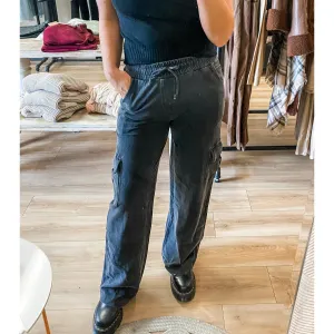 Black Washed Cargo Pants