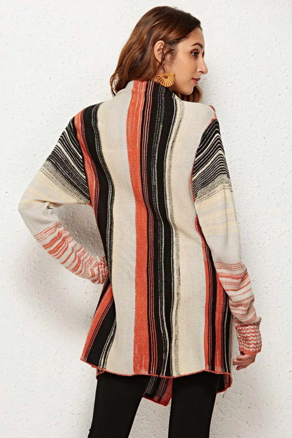 Block The Cold Tassel Detail One-Button Striped Cardigan