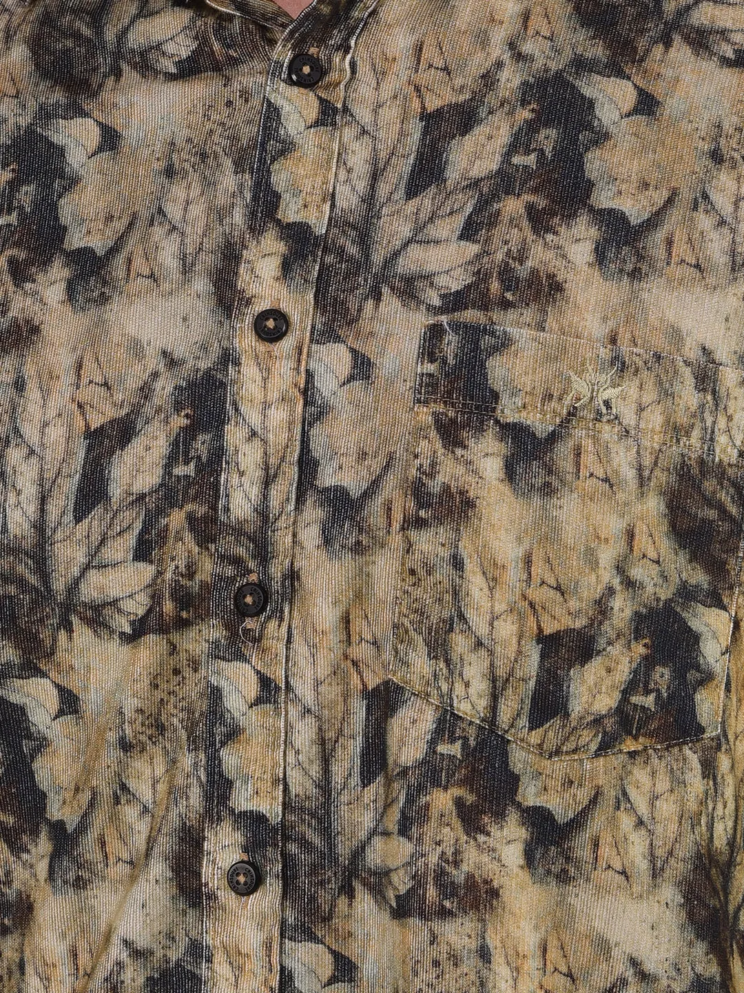 Brown Floral Print 100% Cotton Corduroy Shirt
