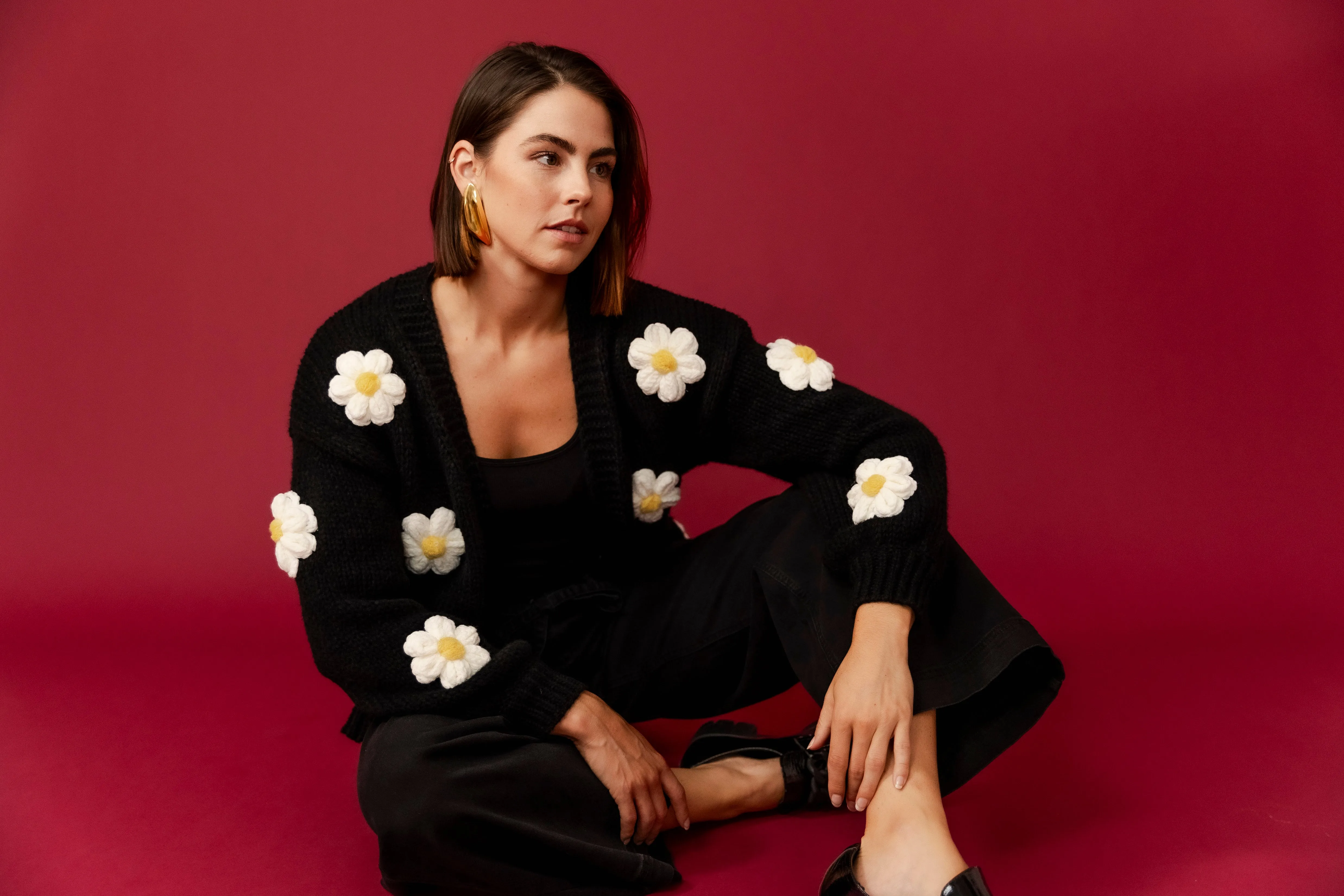 CARLOTTA Black Floral Cardigan