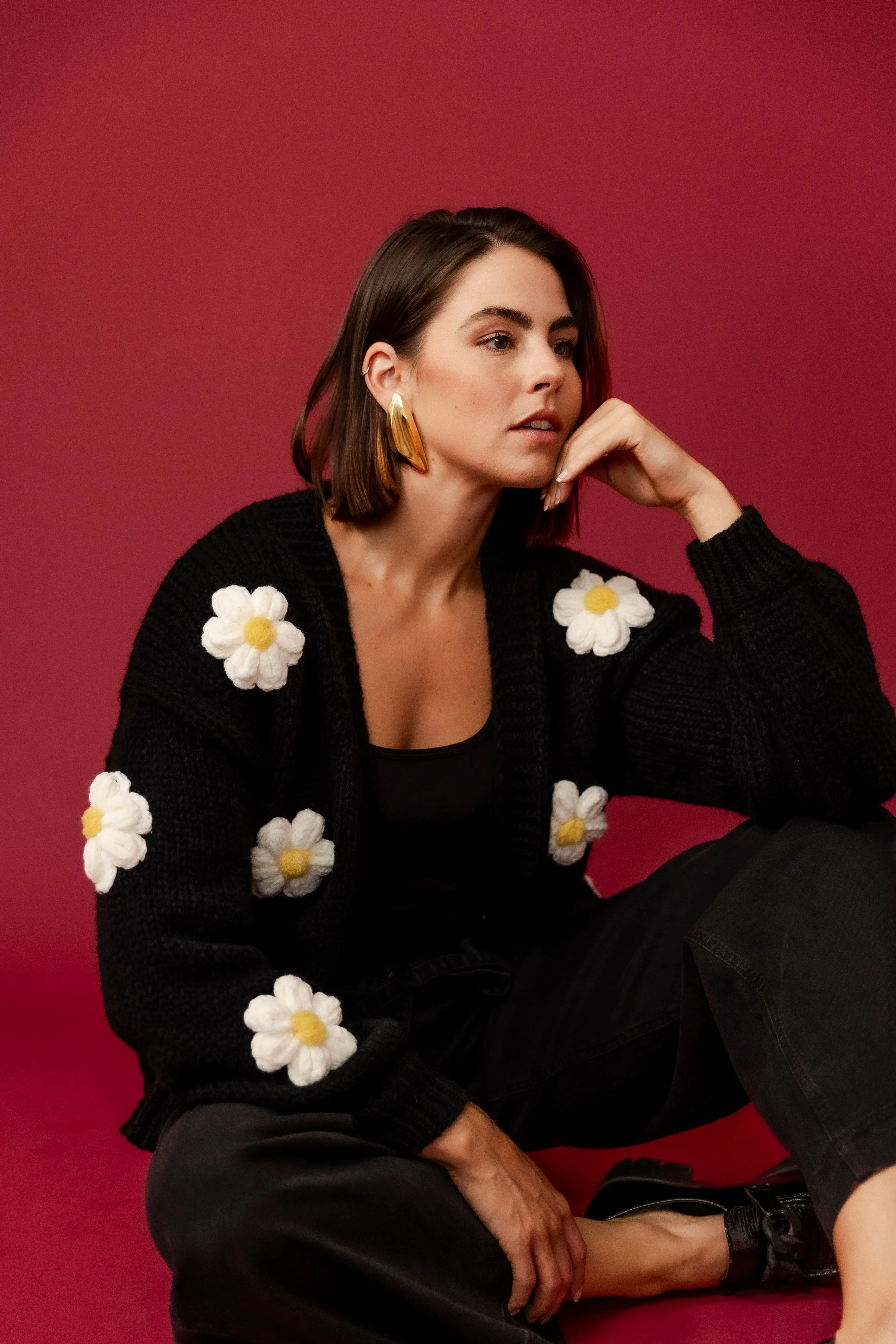 CARLOTTA Black Floral Cardigan