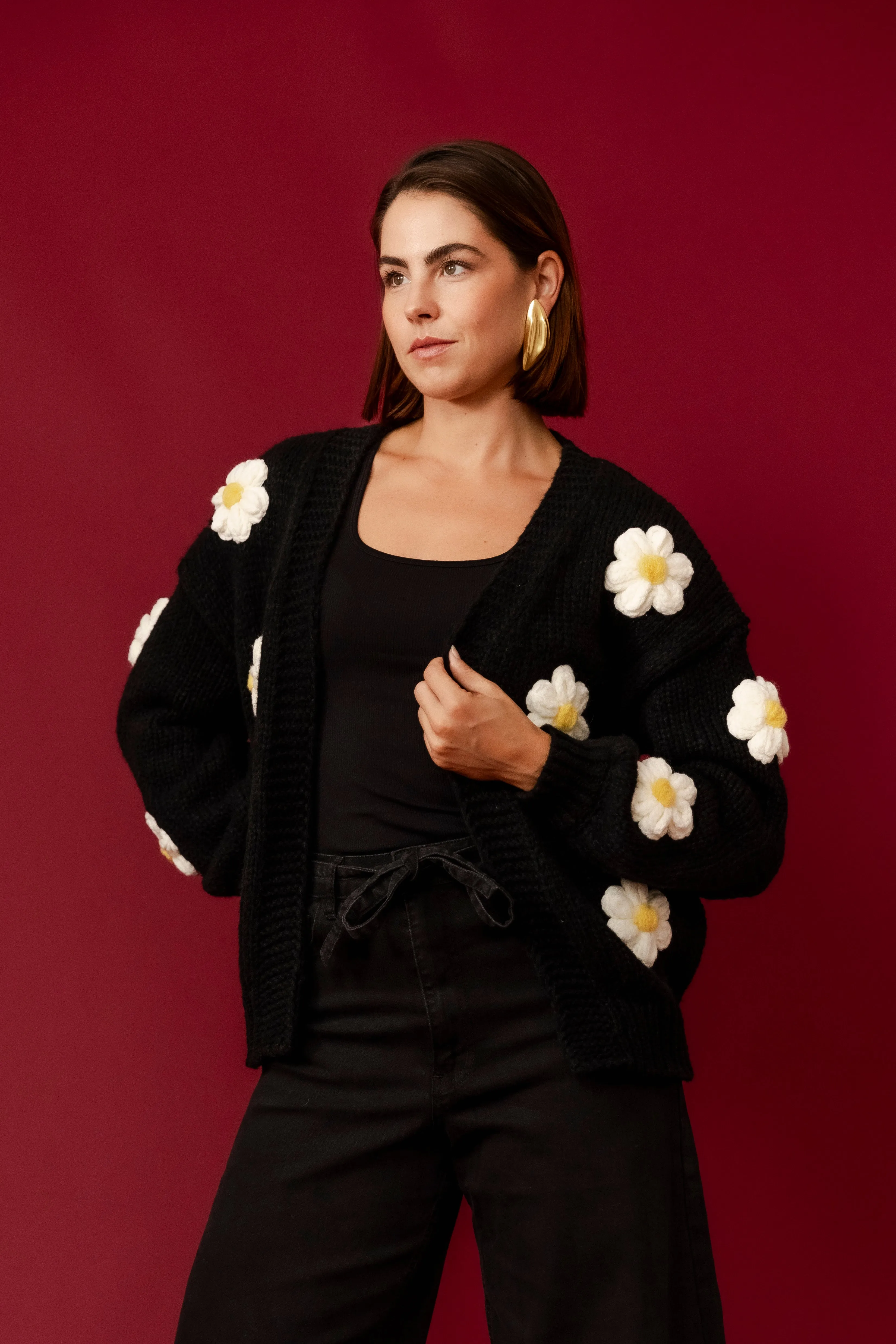 CARLOTTA Black Floral Cardigan