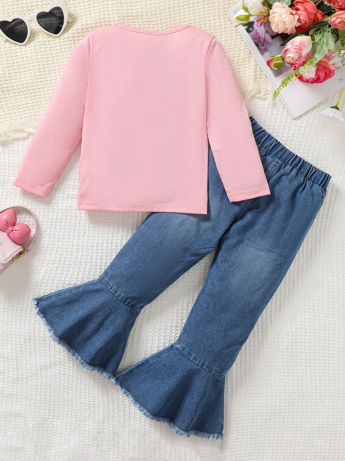 Children's Round Neck Graphic Top & Pants Set – Casual & Stylish