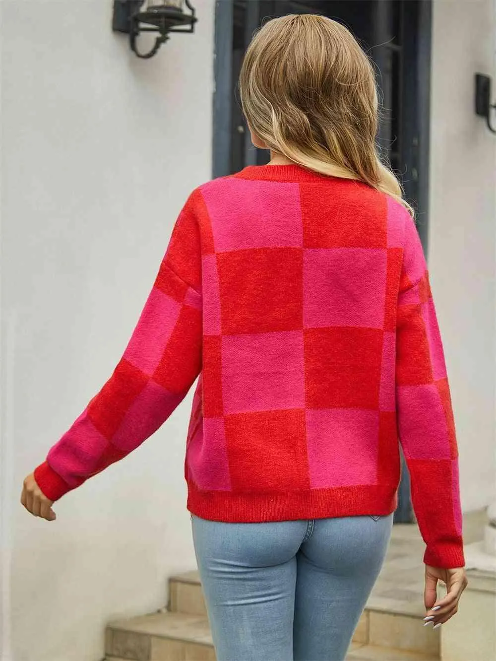 Cold Season Zest V-Neck Checkered Cardigan