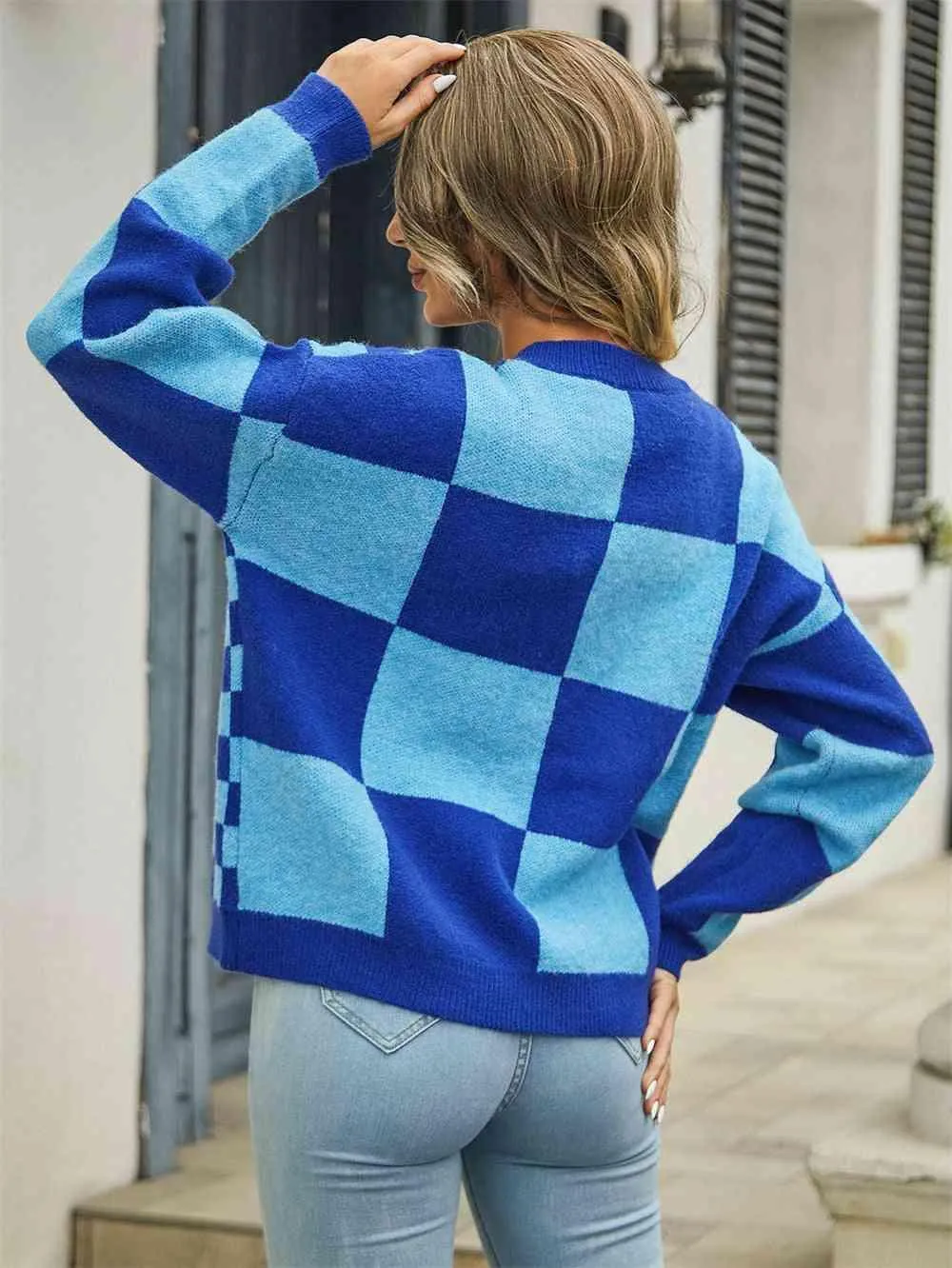 Cold Season Zest V-Neck Checkered Cardigan
