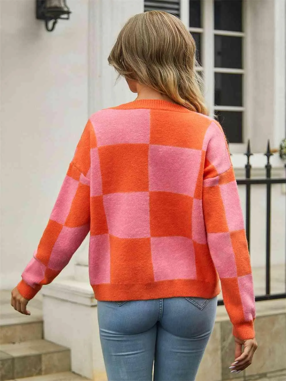 Cold Season Zest V-Neck Checkered Cardigan