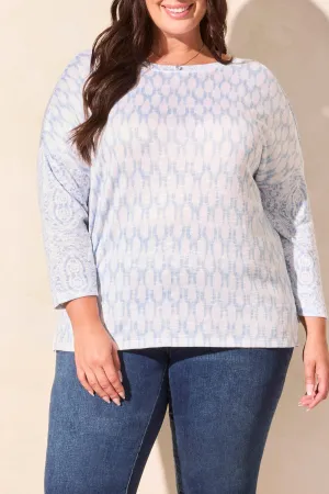 Combo Print 3/4 Sleeve V-Nk Crew Neck Top