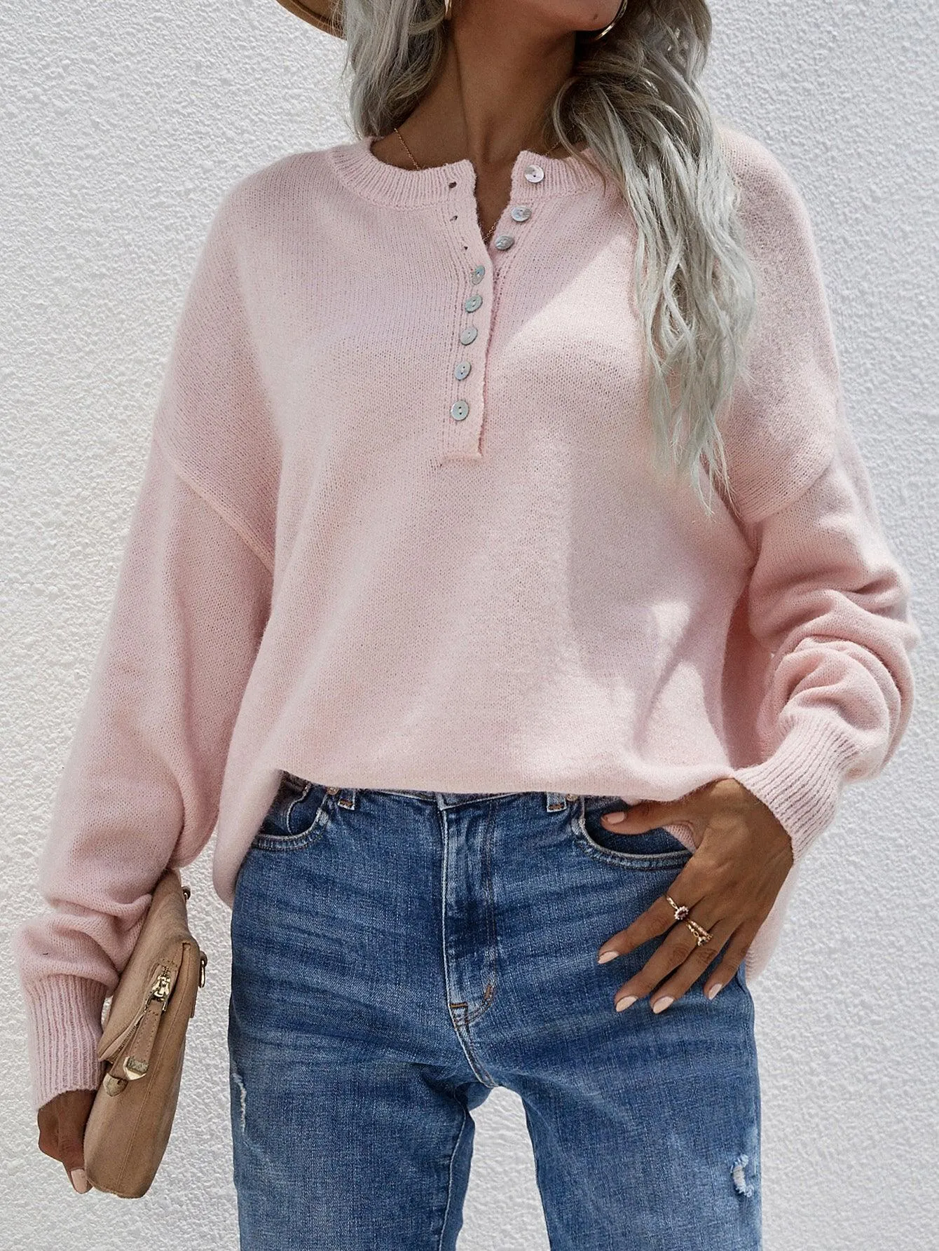 Confident Half Buttoned Henley Sweater