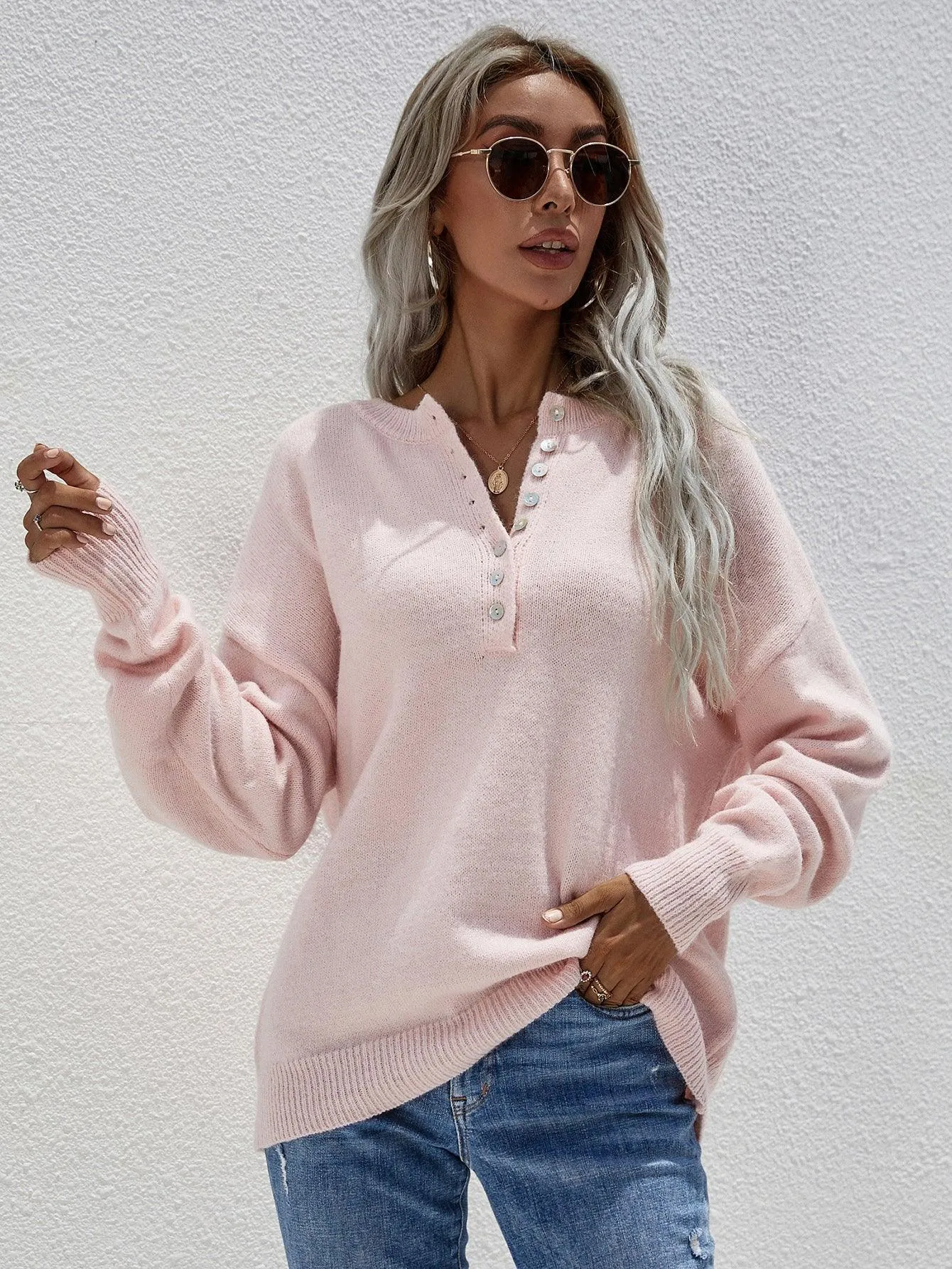 Confident Half Buttoned Henley Sweater