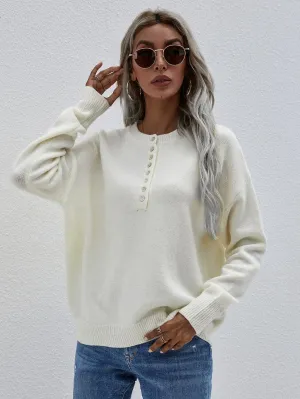 Confident Half Buttoned Henley Sweater