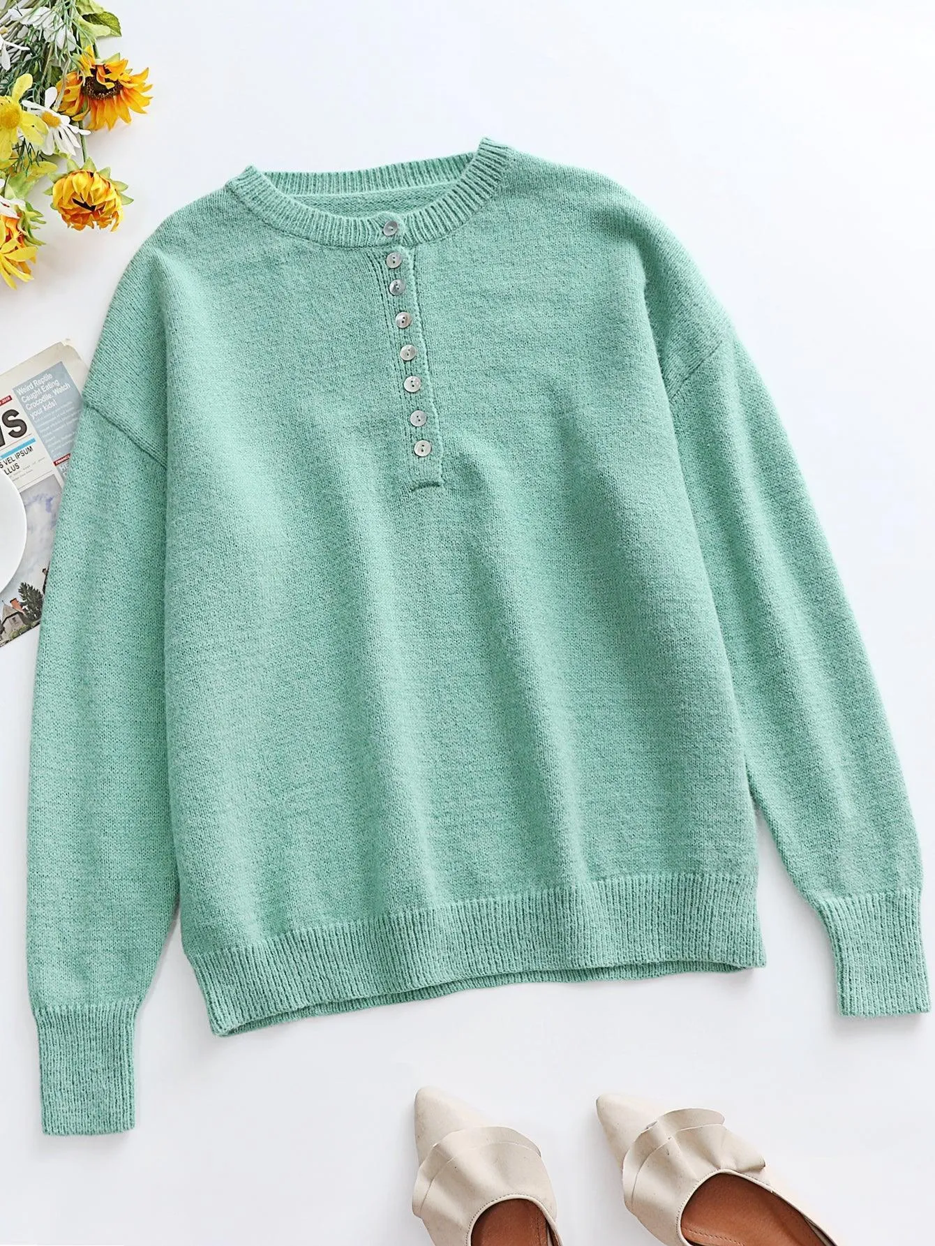 Confident Half Buttoned Henley Sweater