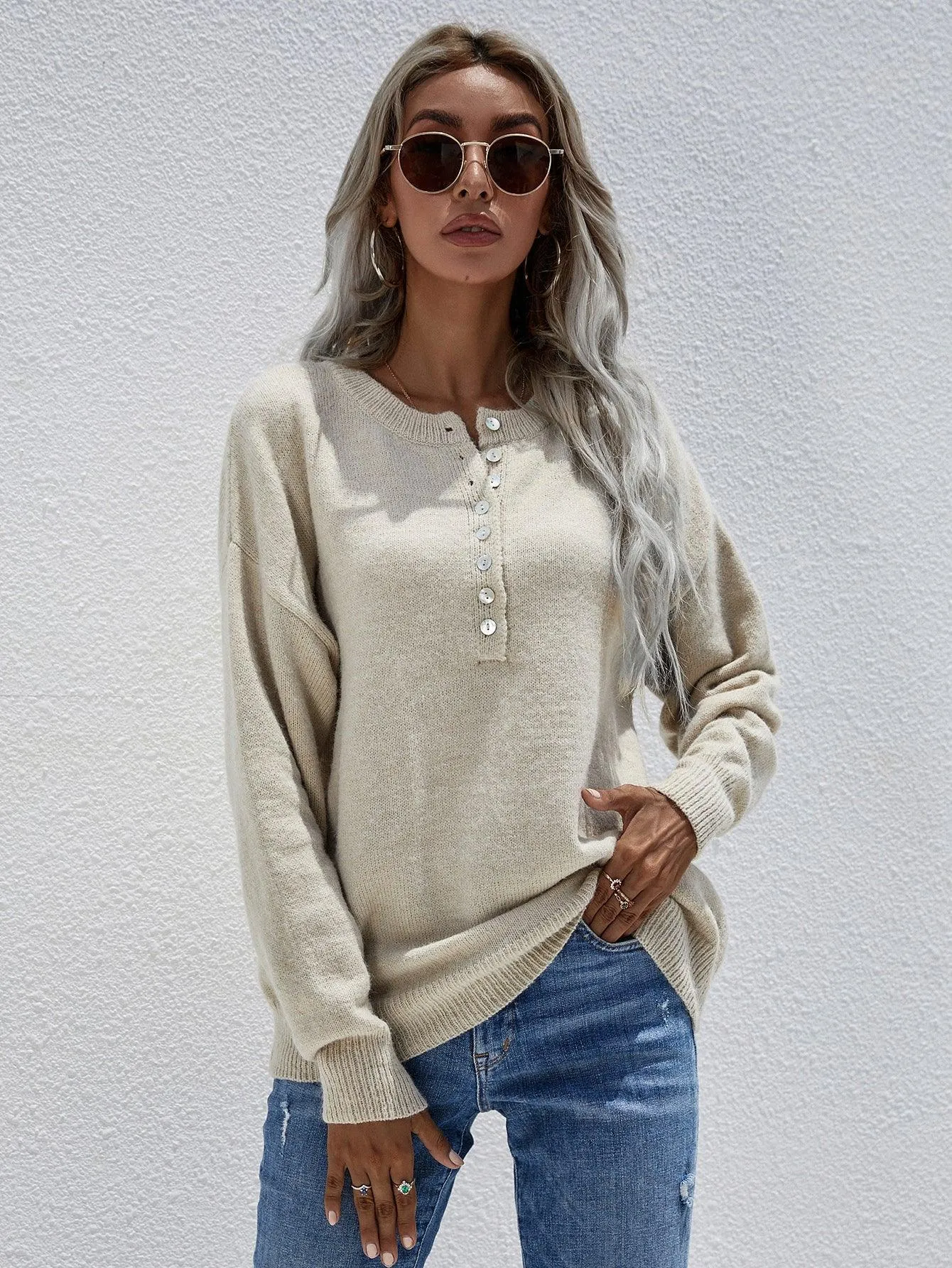 Confident Half Buttoned Henley Sweater