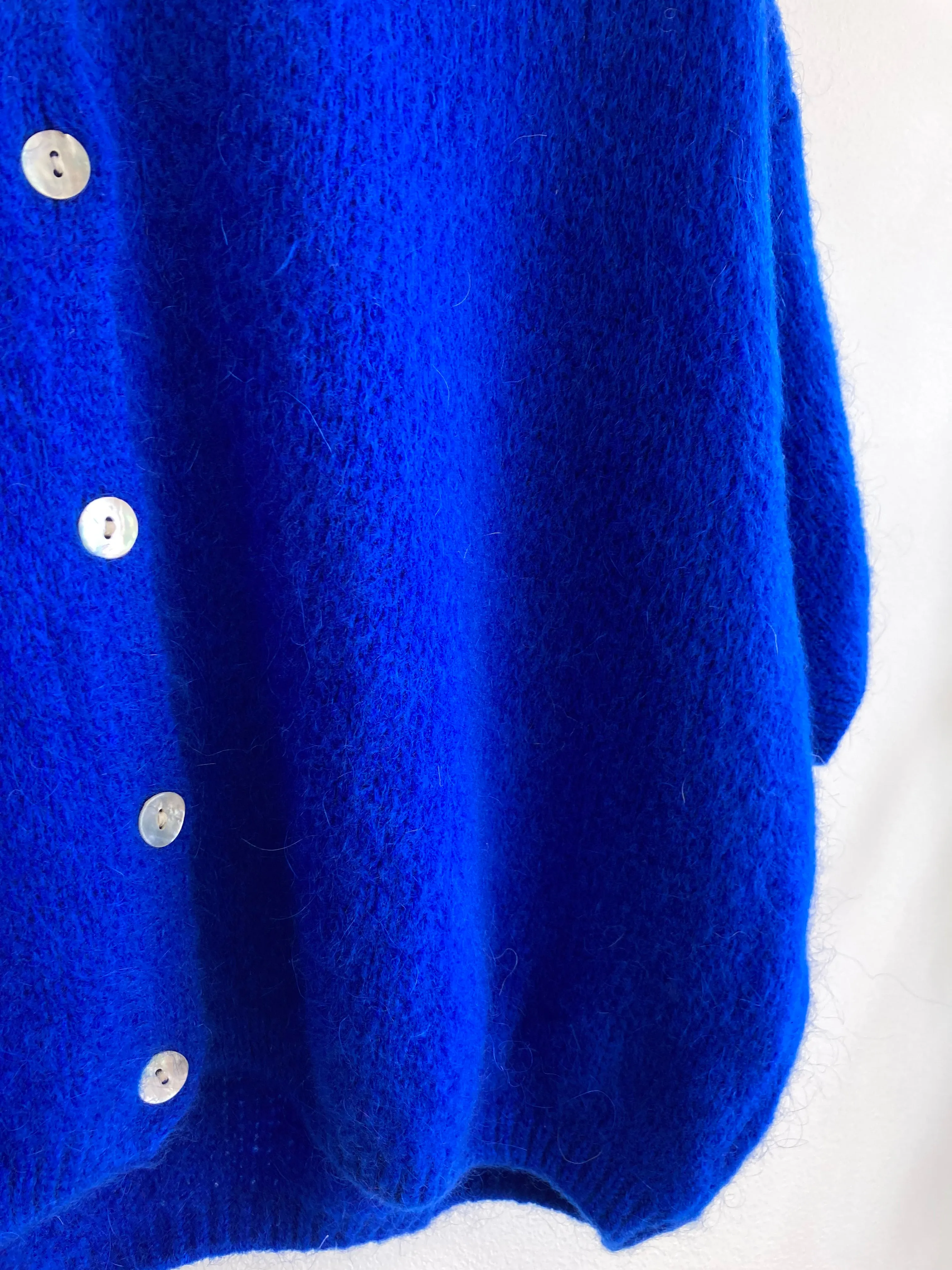 Cropped Sleeve Mohair Cardigan Cobalt Blue