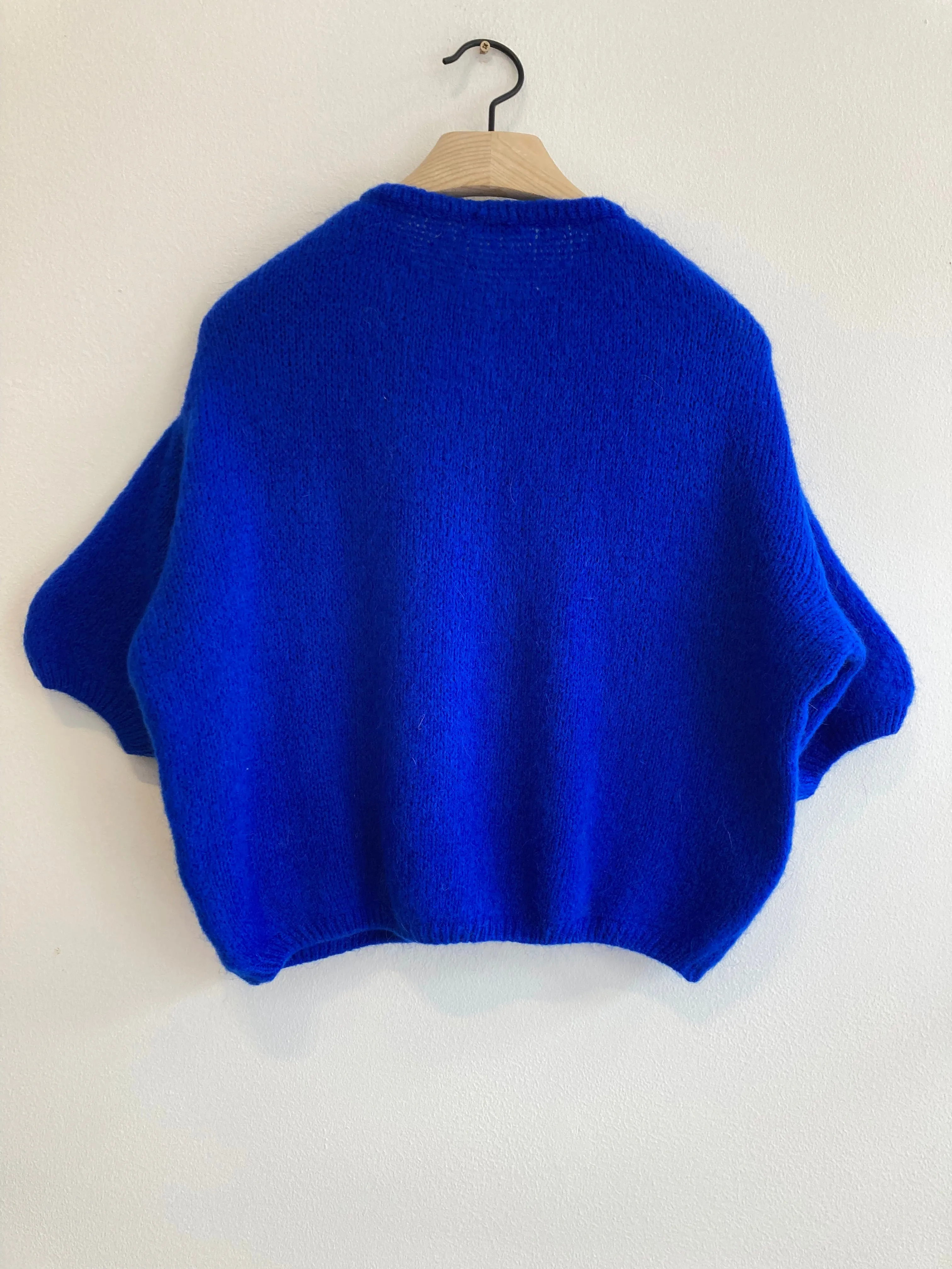 Cropped Sleeve Mohair Cardigan Cobalt Blue