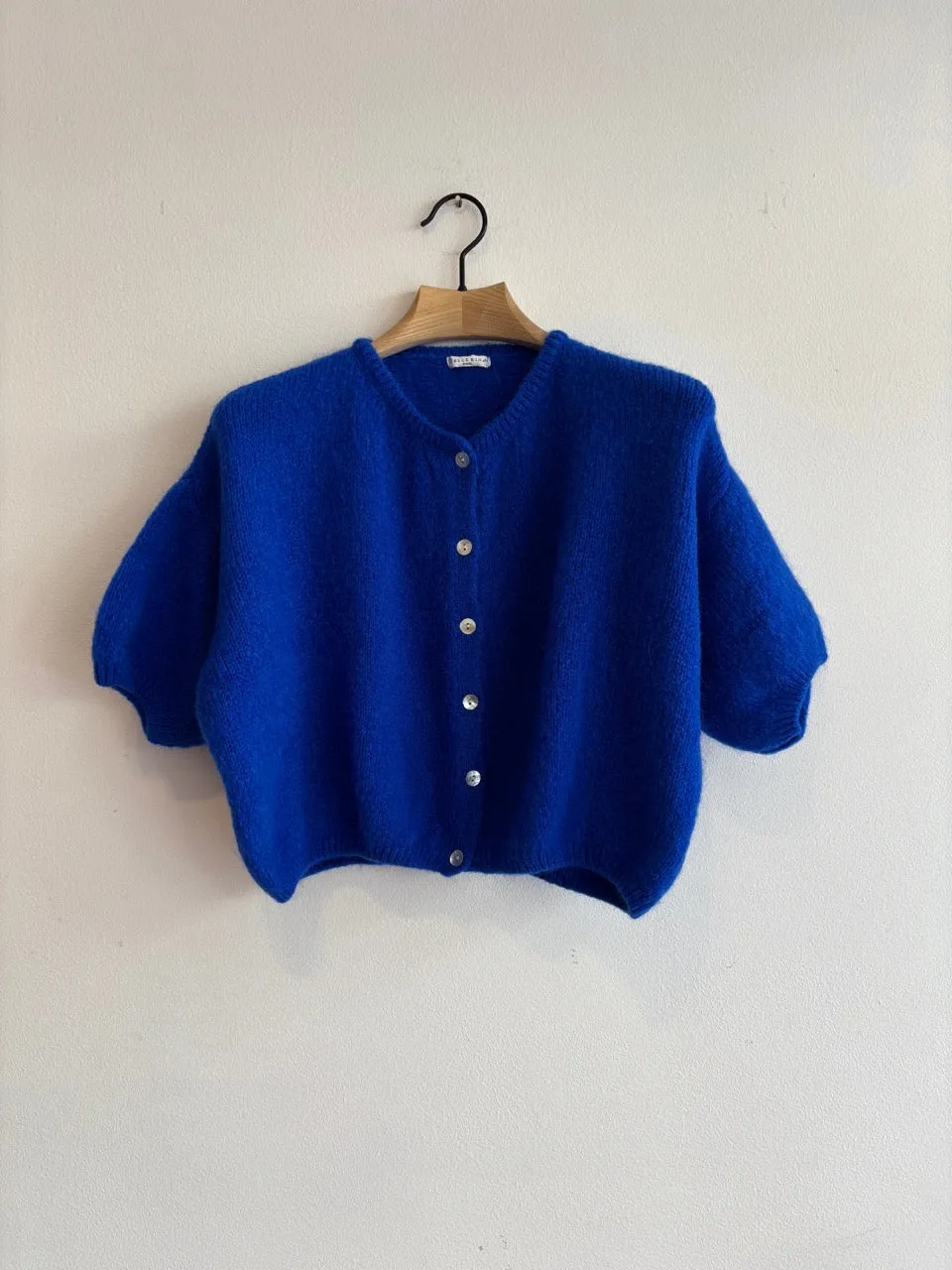 Cropped Sleeve Mohair Cardigan Cobalt Blue