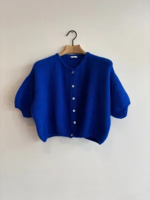 Cropped Sleeve Mohair Cardigan Cobalt Blue