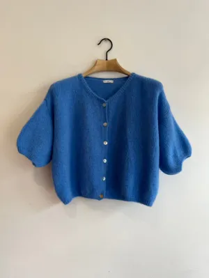 Cropped Sleeve Mohair Cardigan Cornflower Blue