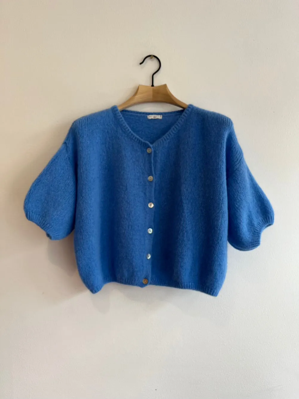 Cropped Sleeve Mohair Cardigan Cornflower Blue
