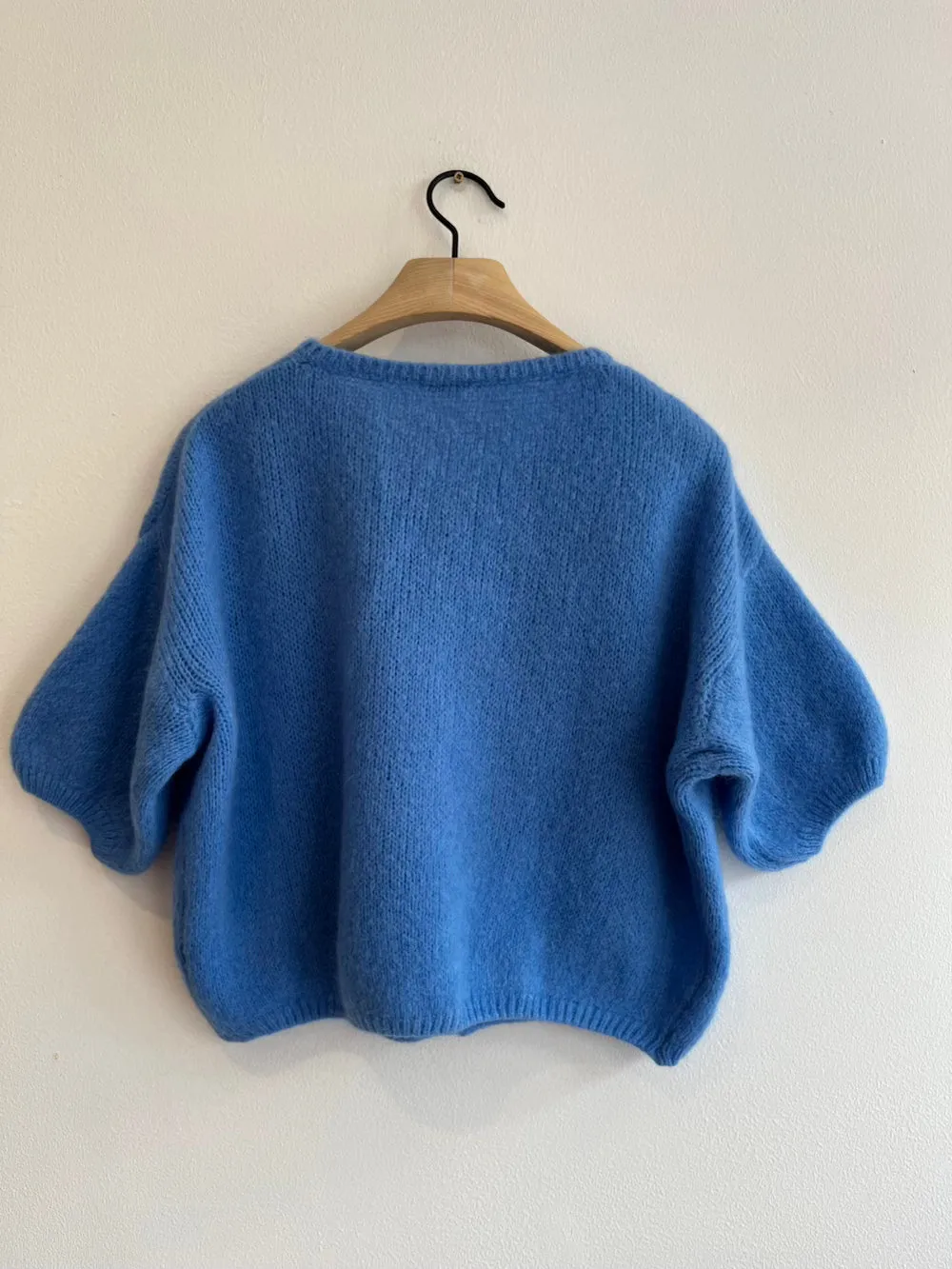 Cropped Sleeve Mohair Cardigan Cornflower Blue