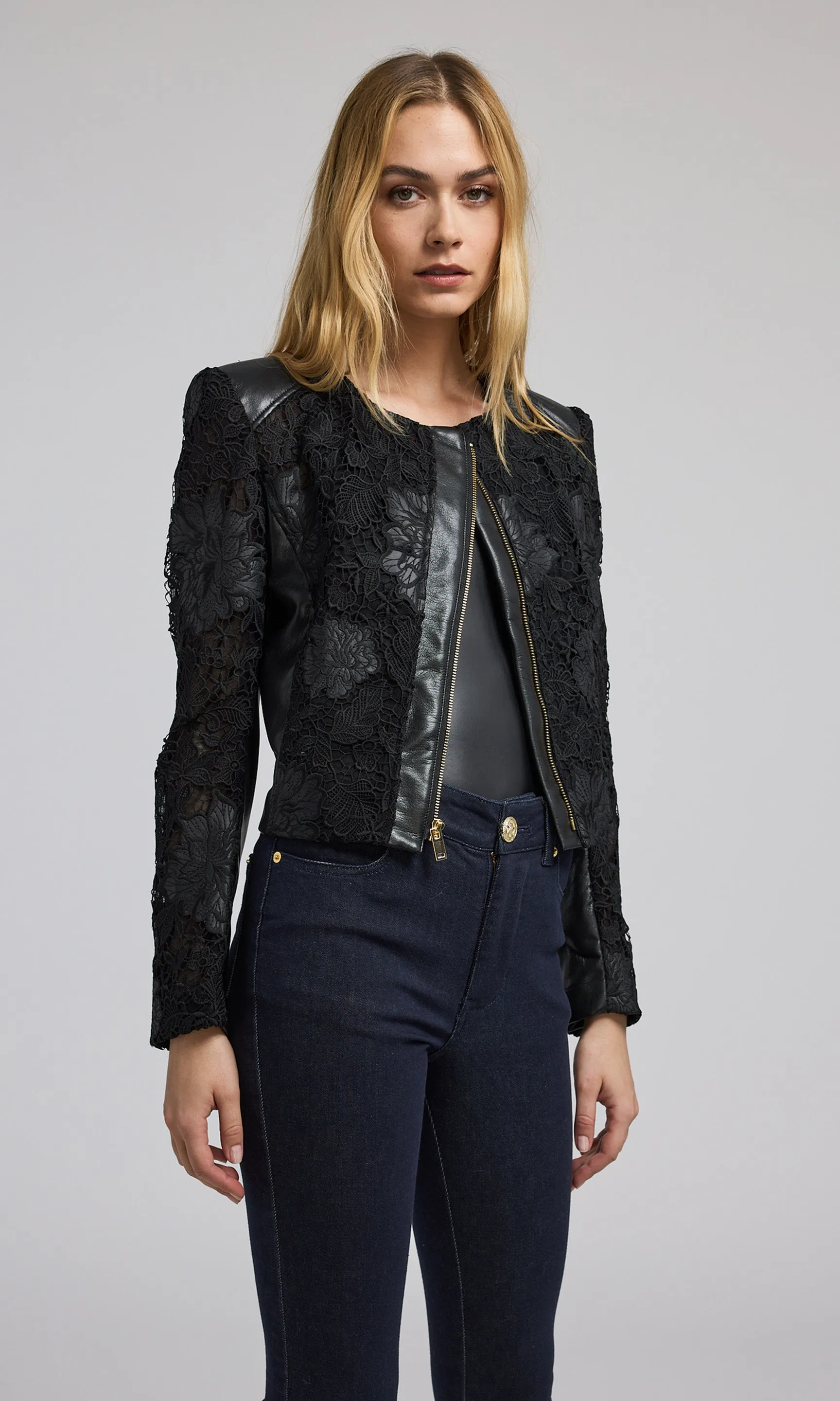 Dalma Vegan Leather Guipure Jacket