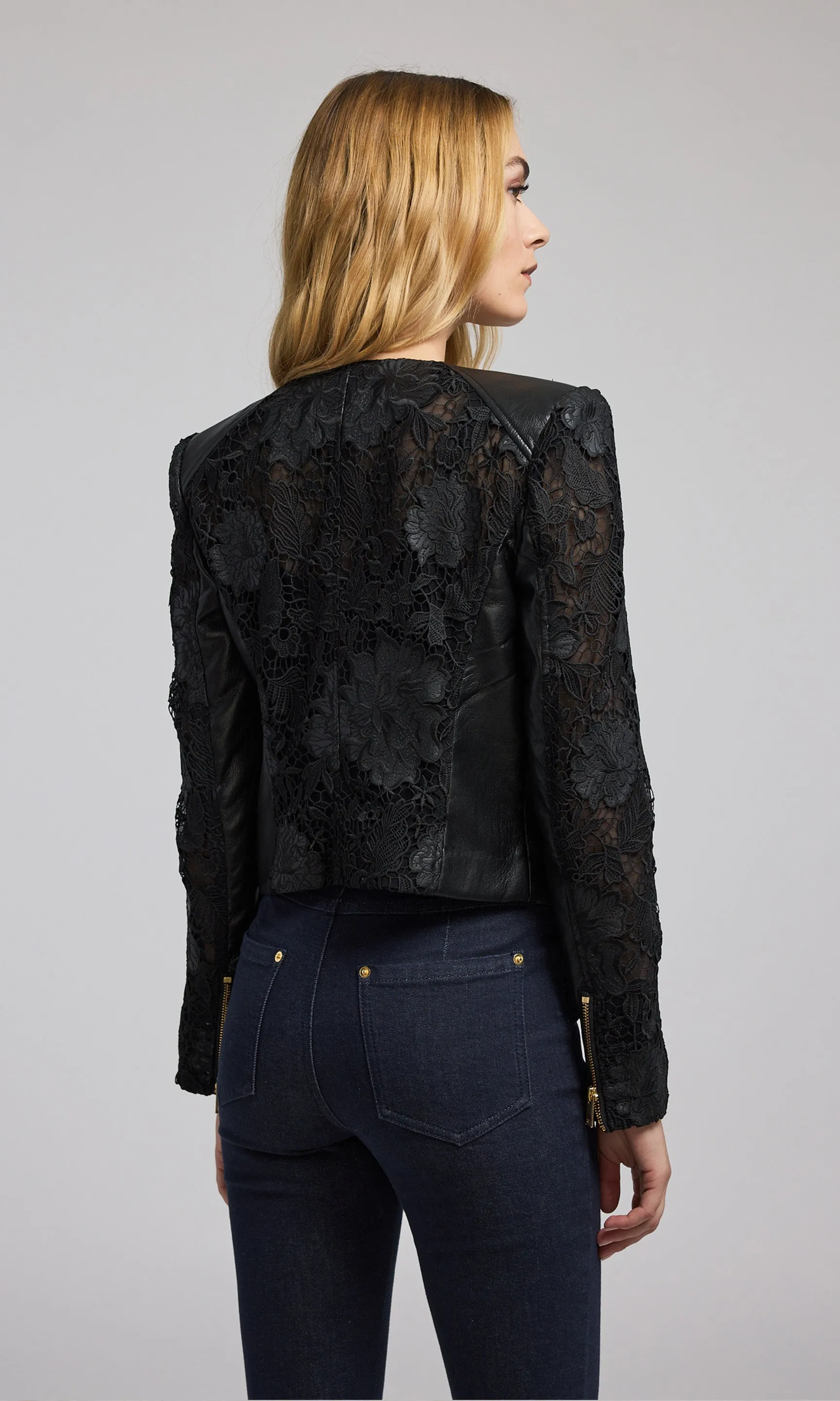 Dalma Vegan Leather Guipure Jacket