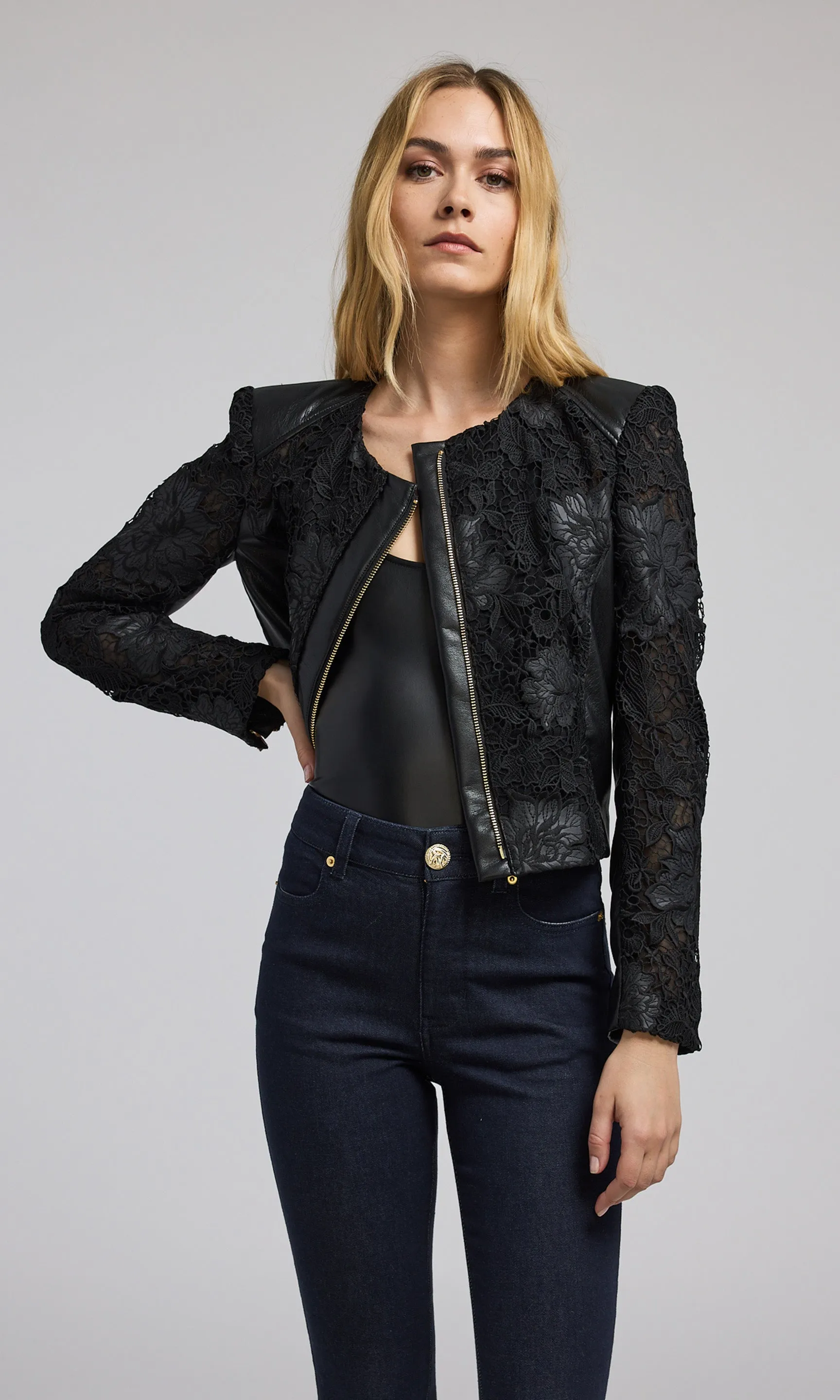 Dalma Vegan Leather Guipure Jacket