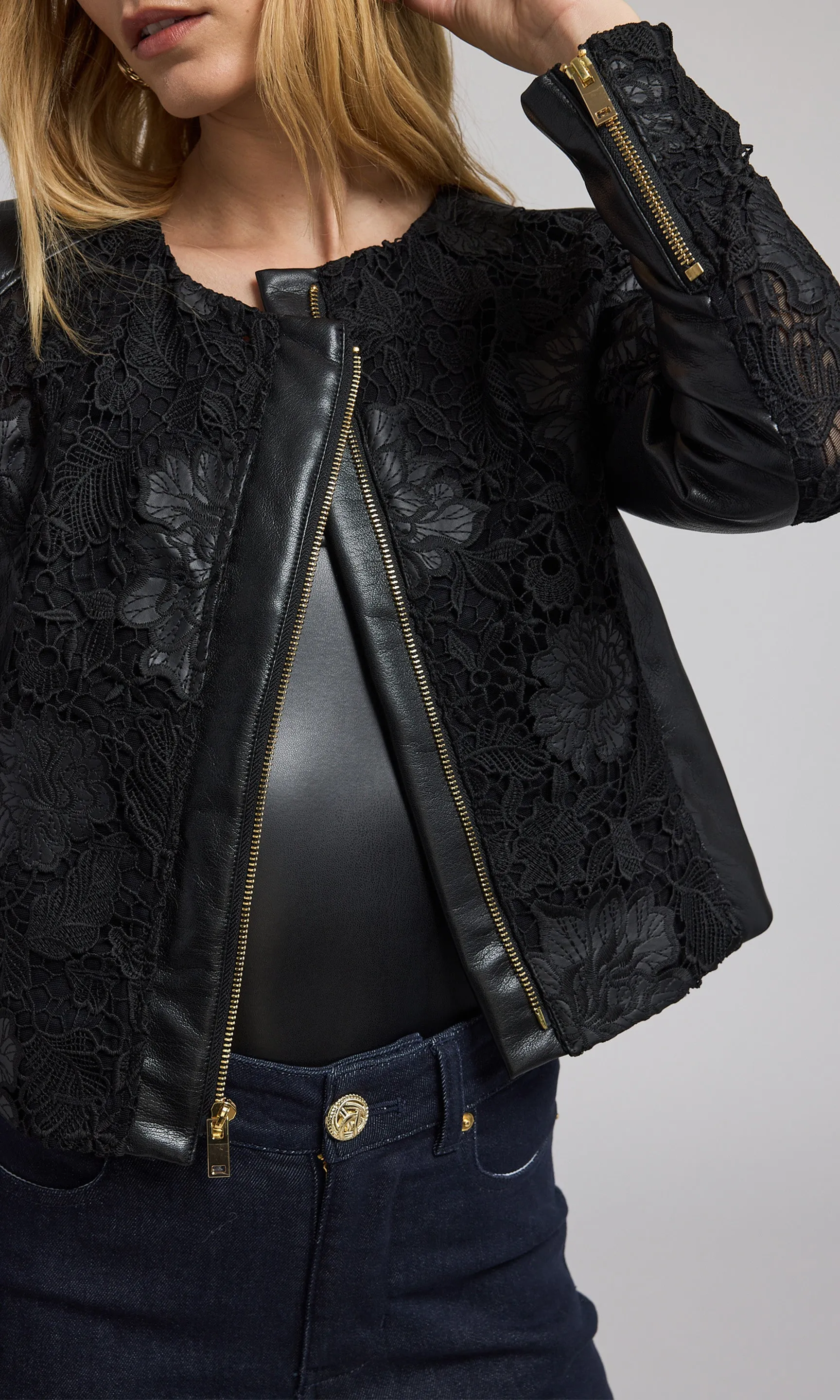 Dalma Vegan Leather Guipure Jacket