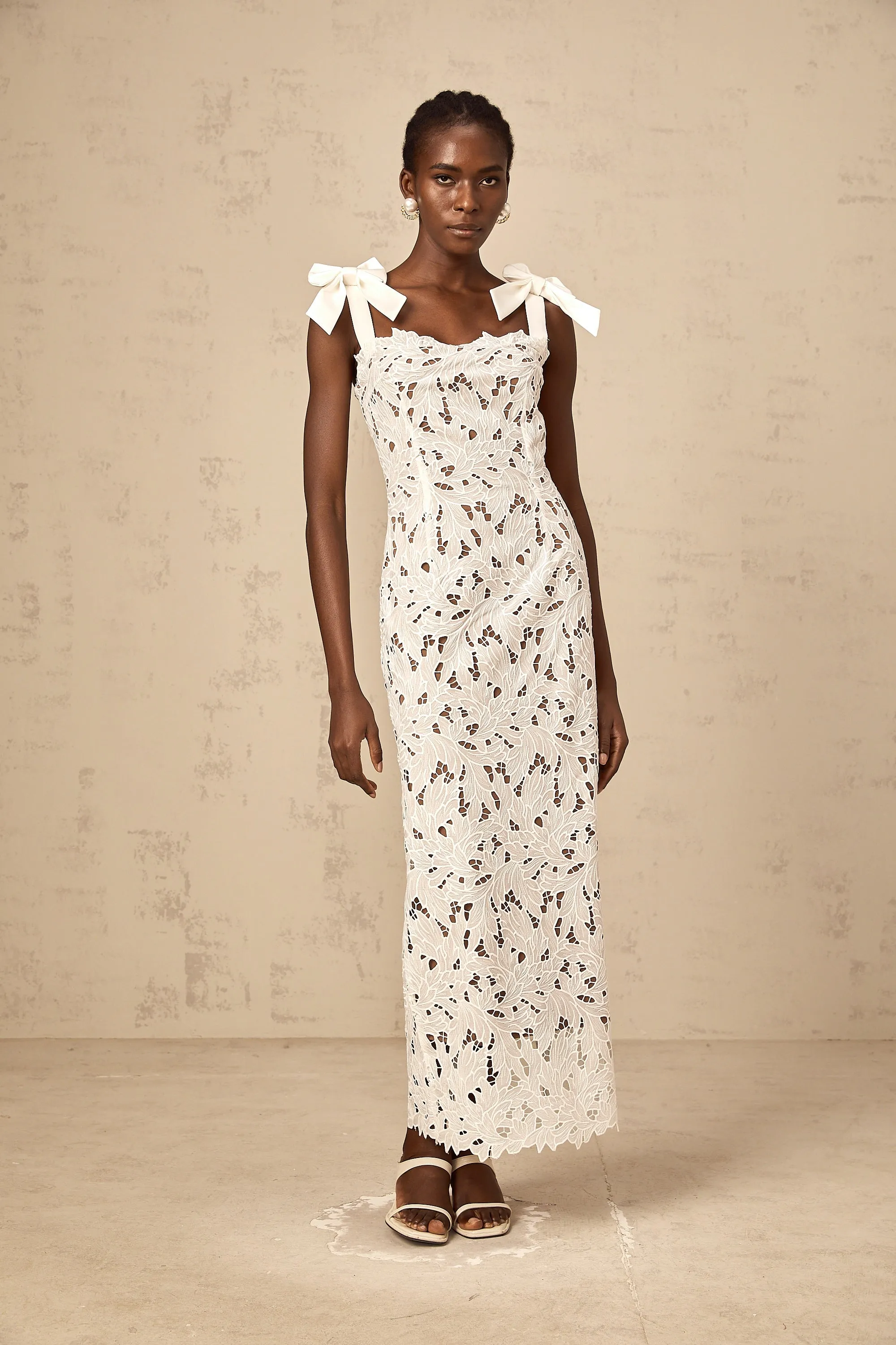 Eloise floral embroidery maxi dress in White