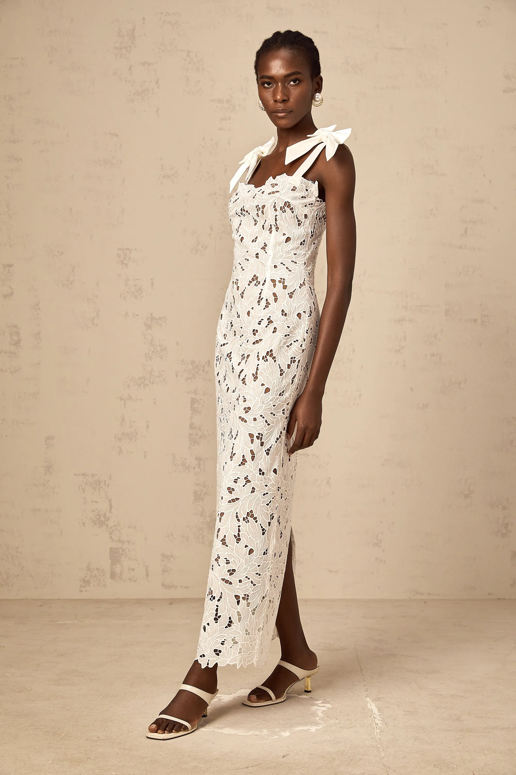 Eloise floral embroidery maxi dress in White