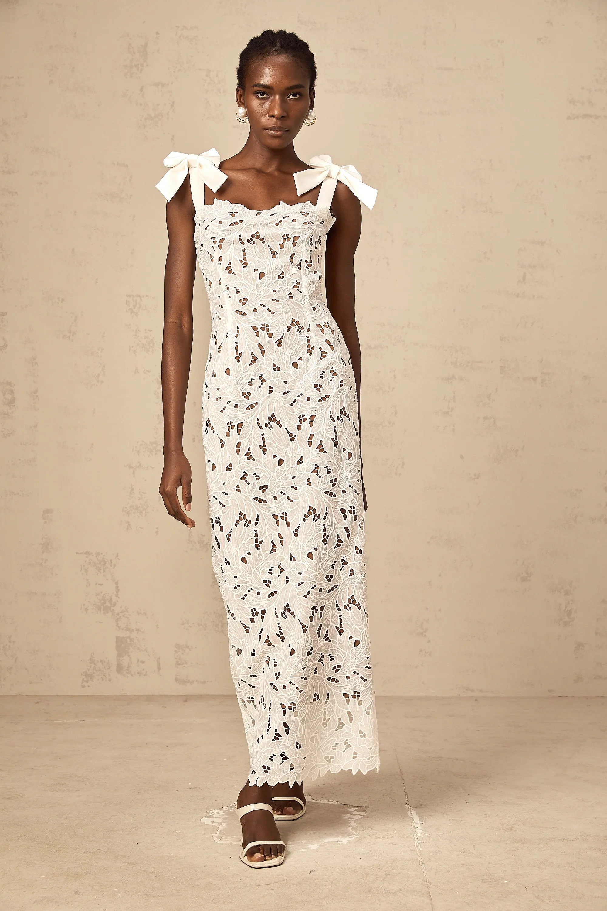 Eloise floral embroidery maxi dress in White