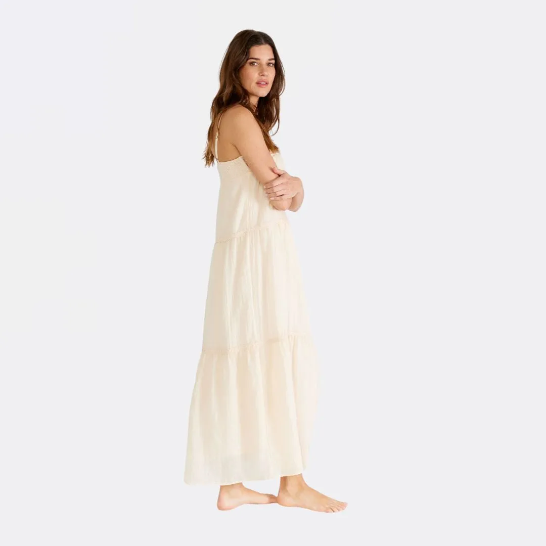 Embroidered Square Neck Tiered Maxi Dress (Light Peach)