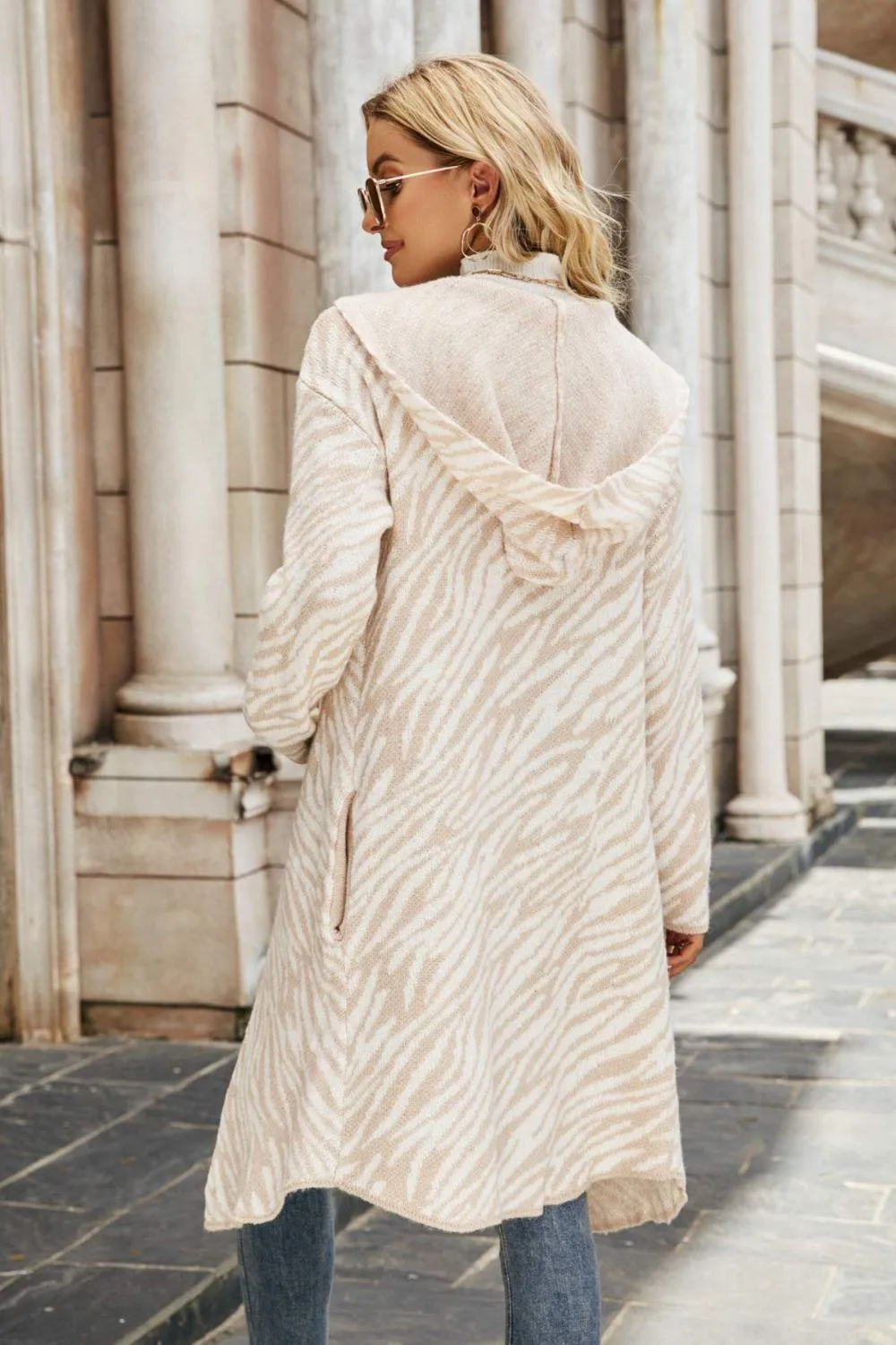 Extremely Good Printed Open Front Longline Hooded Cardigan