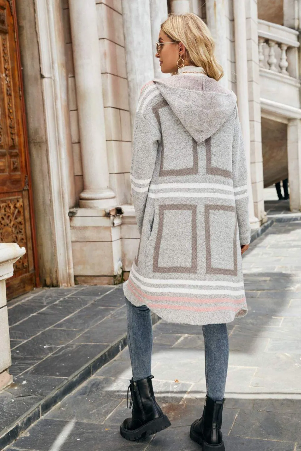 Extremely Good Printed Open Front Longline Hooded Cardigan