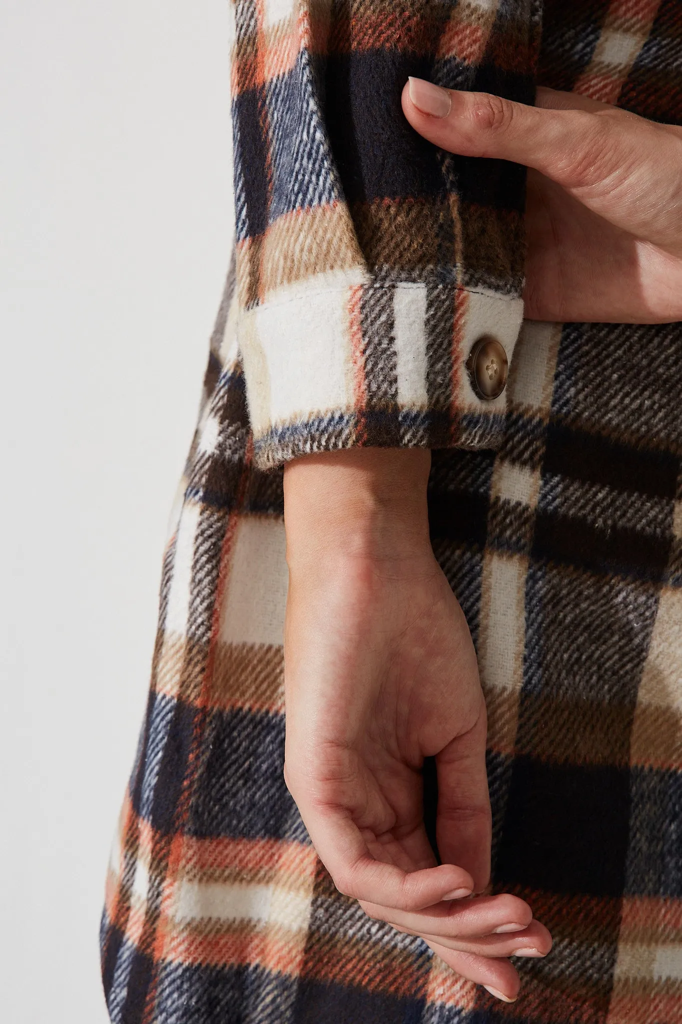 Falcon Shacket In Navy With Brown And Orange Check