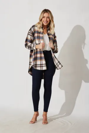 Falcon Shacket In Navy With Brown And Orange Check