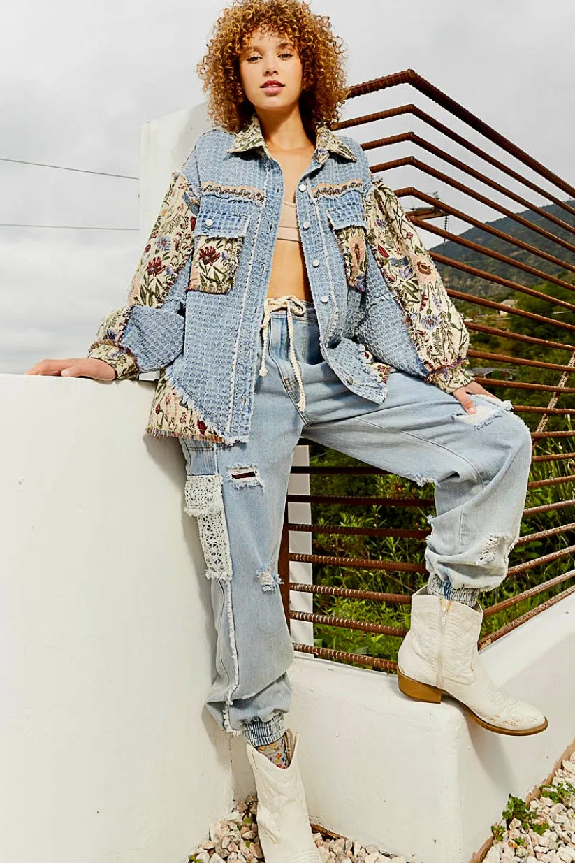 Falling For Blooms Denim & Floral Patchwork Jacket