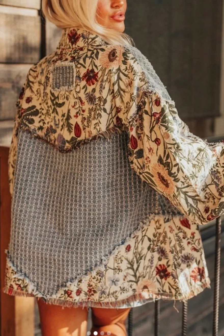 Falling For Blooms Denim & Floral Patchwork Jacket