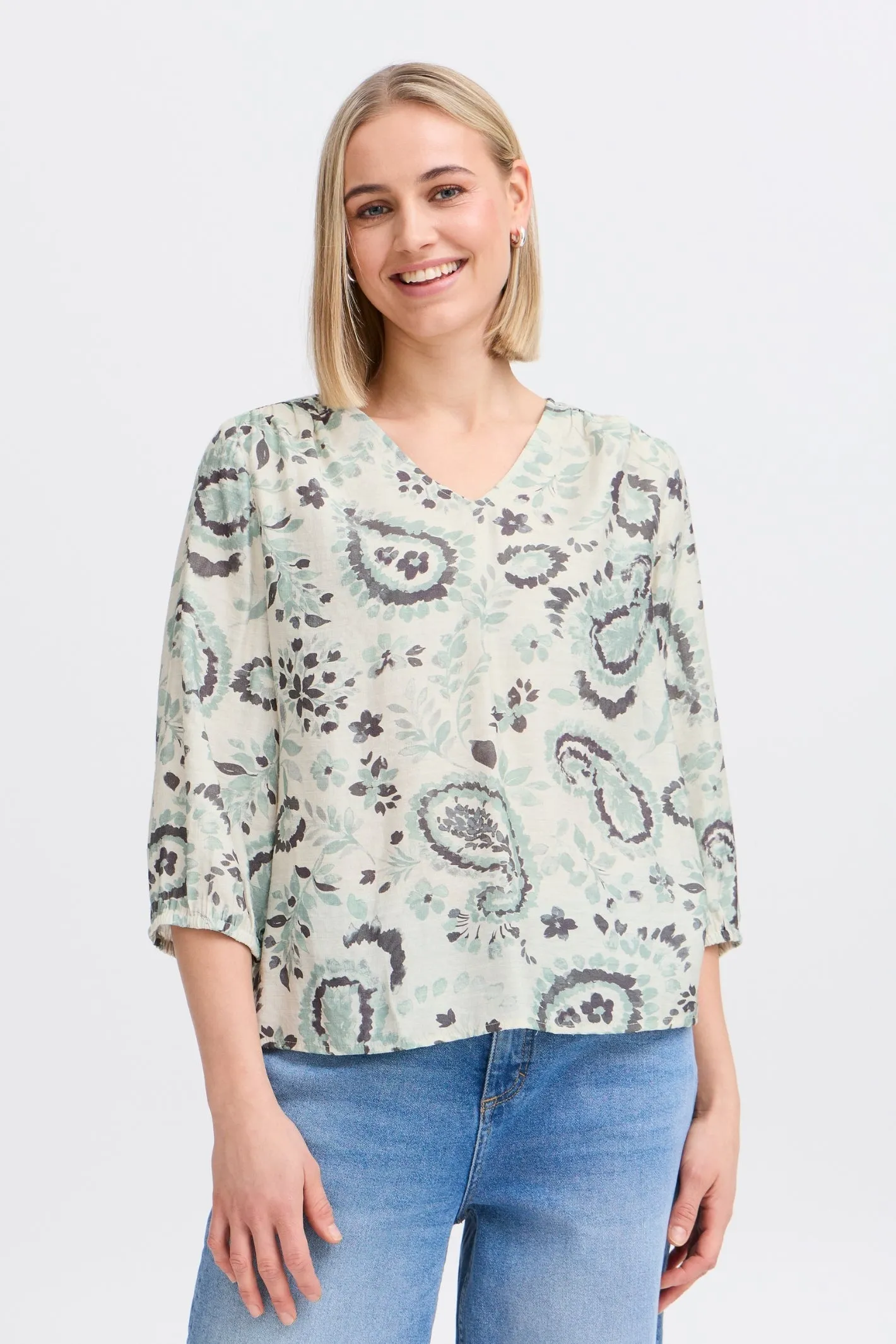 Fransa 20615424 Frariana Frosty Green Patterned Blouse