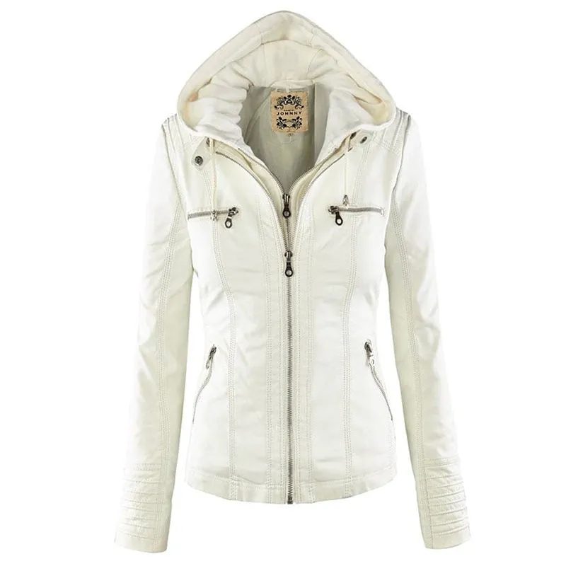 Gothic Faux Leather Jacket Women Hoodies Autumn Winter Black Motorcycle PU Leather Basic Jacket Coat Outerwear