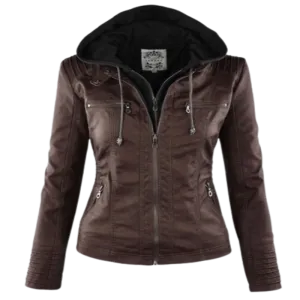 Gothic Faux Leather Jacket Women Hoodies Autumn Winter Black Motorcycle PU Leather Basic Jacket Coat Outerwear
